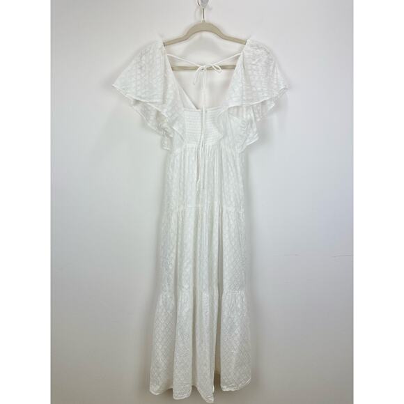 Madewell Tie Back Flutter Sleeve Tiered Midi Dress White Cottagecore US 00 NWT - Picture 10 of 16